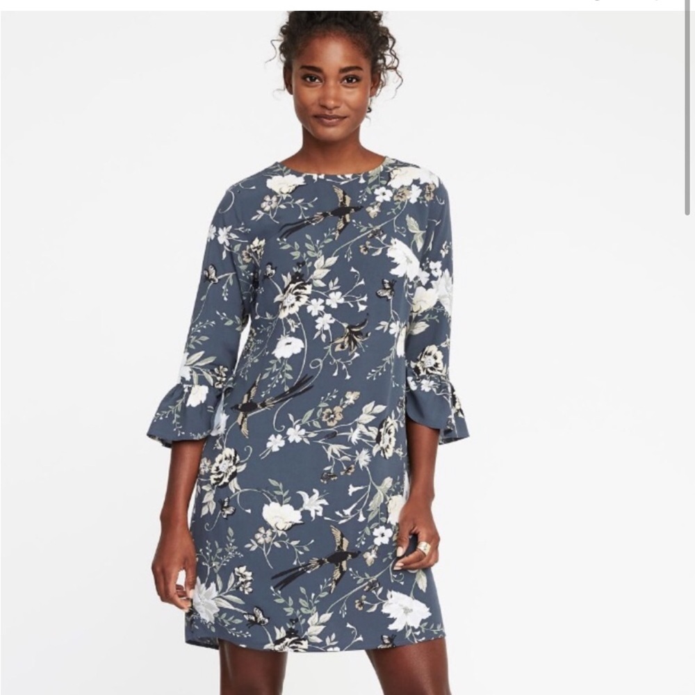 Old Navy Floral Ruffled Sleeves Shift Dress Large